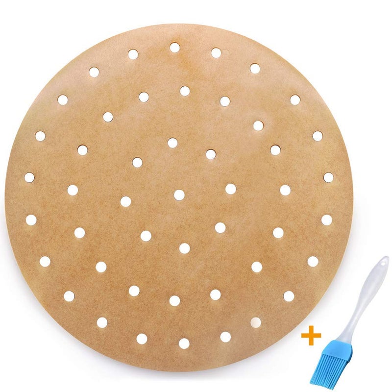 Vancens 100pcs Unbleached Air Fryer Liners, Vancens 7.5 inches Bamboo Steamer Liners, Premium Perforated Parchment Steaming Papers, Non-stick Steamer Mat, Perfect for 3.5 & 3.7QT Air Fryers/Baking/Cooking - Image 1